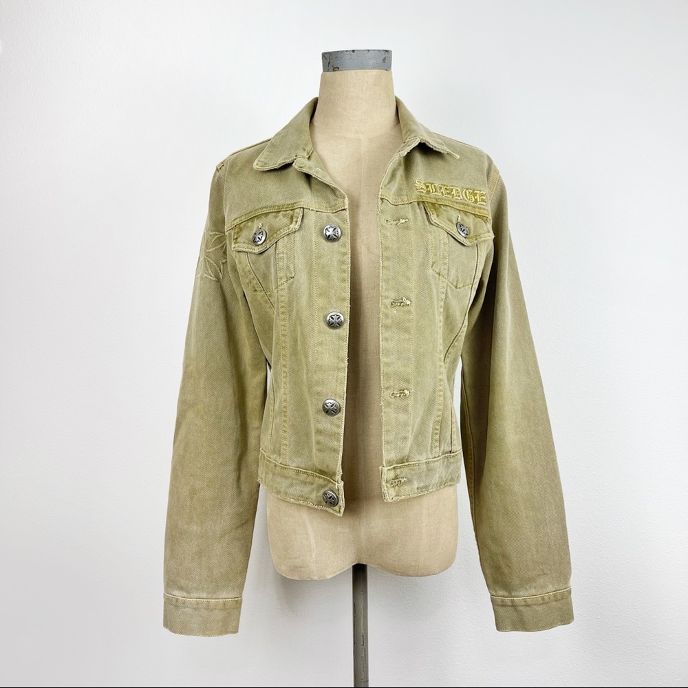 Sledge Jean Jacket Olive Green Distressed Vintage Y2K